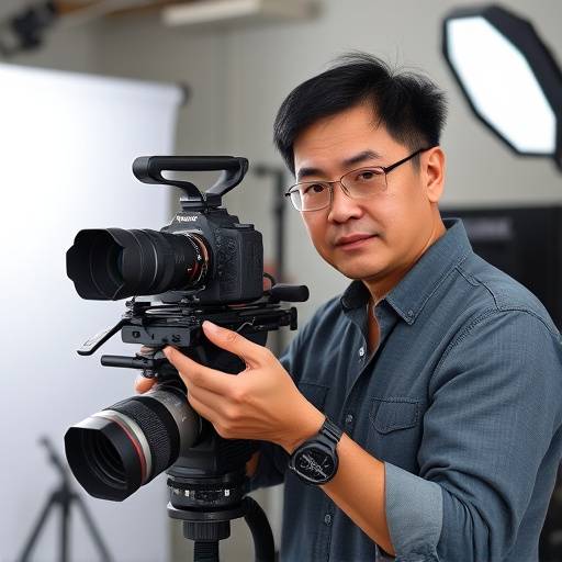David Lee, Equipment Manager, organizing camera lenses.