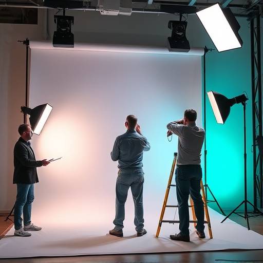 Icon showing a team installing a backdrop in a studio.