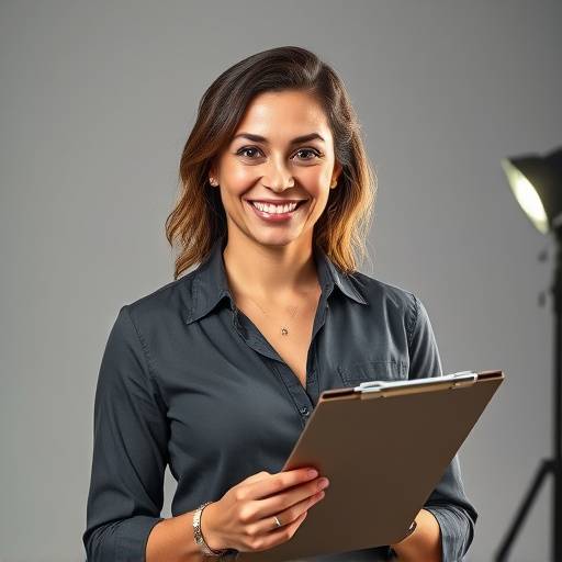 Serena Jones, Studio Manager, smiling and holding a clipboard.